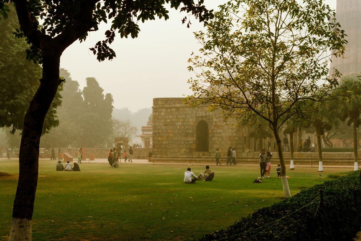 Sandstone dome and arches of a Mughal-era tomb in Delhi